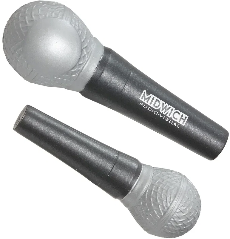 Custom Microphone Stress Reliever, branded stage-mic squeeze toy for radio stations and music events, promotional gift