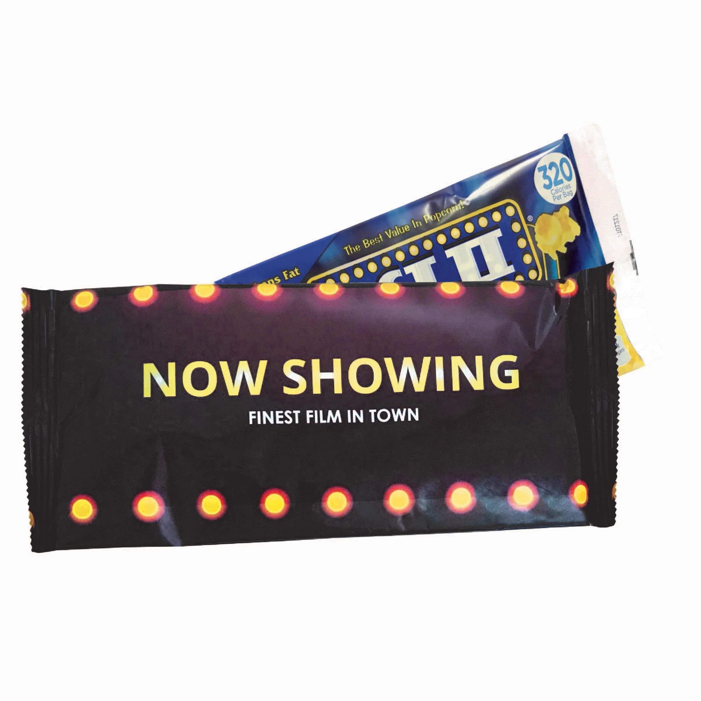 Flat microwave popcorn bag measuring nine and a half inches wide