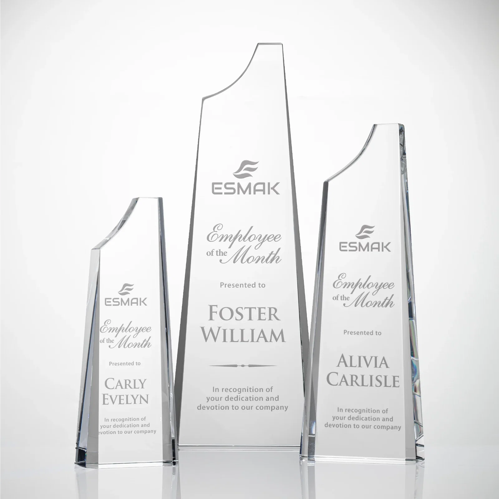 Custom Optical Crystal Tower Award, Grooved Top on a Freestanding Base for employee recognition