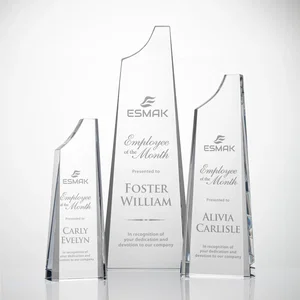 Optical Crystal Tower Award, Grooved Top on a Freestanding Base