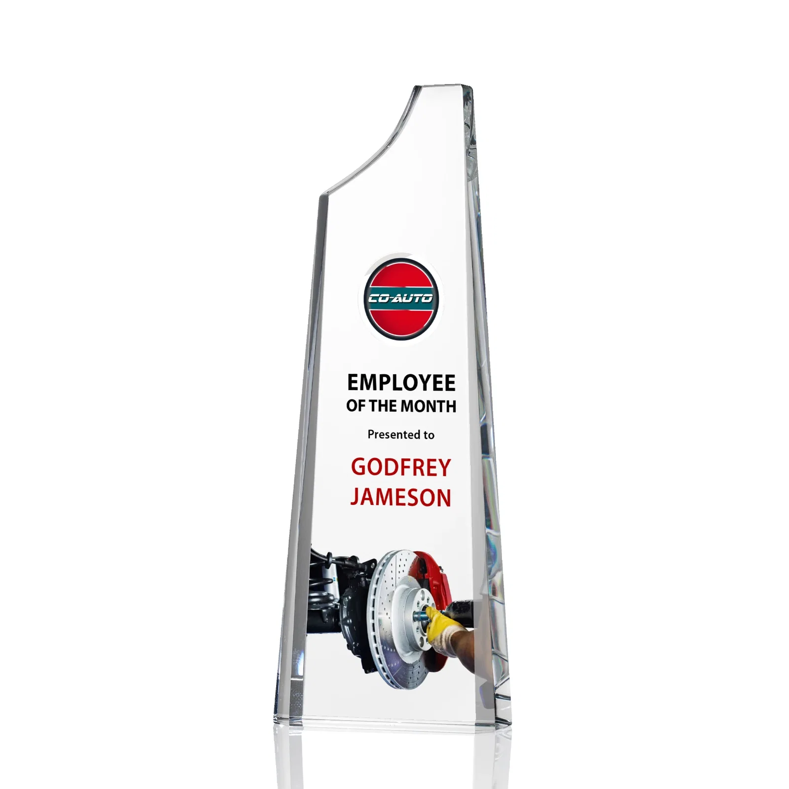 Custom Optical Crystal Tower Award, Grooved Top on a Freestanding Base for dealer and partner awards