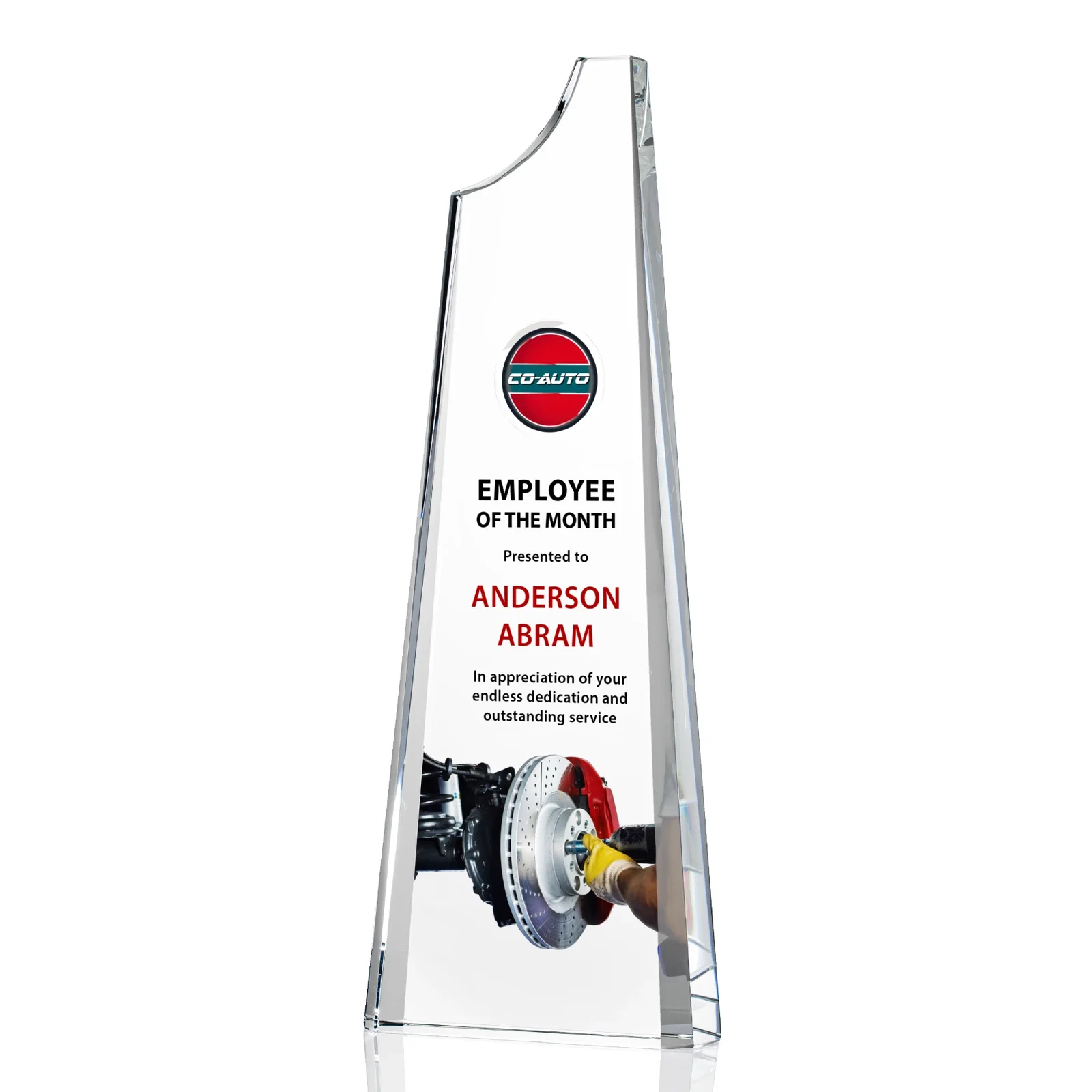 Custom Optical Crystal Tower Award, Grooved Top on a Freestanding Base for company anniversary events