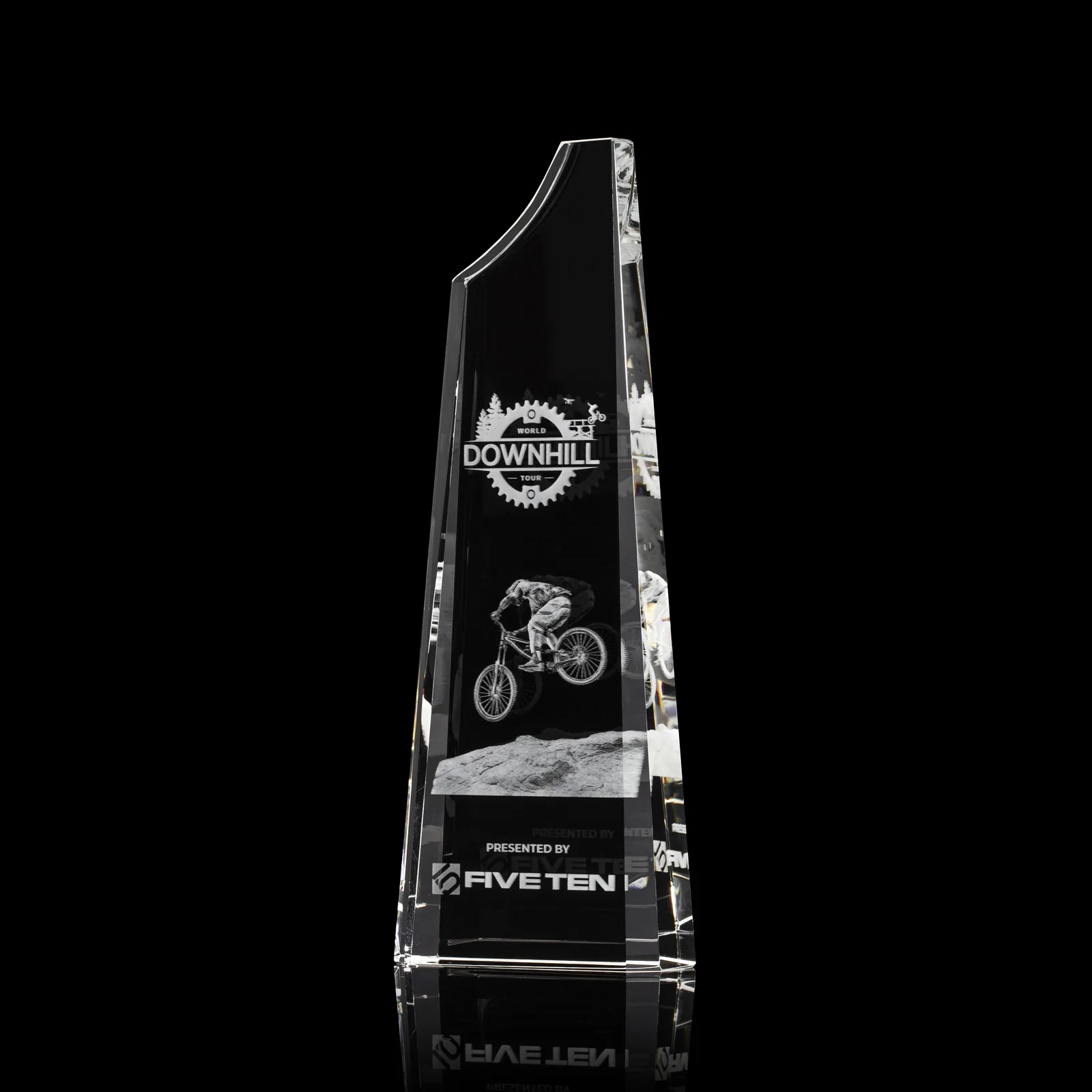 Personalized Optical Crystal Tower Award, Grooved Top on a Freestanding Base for corporate award ceremonies