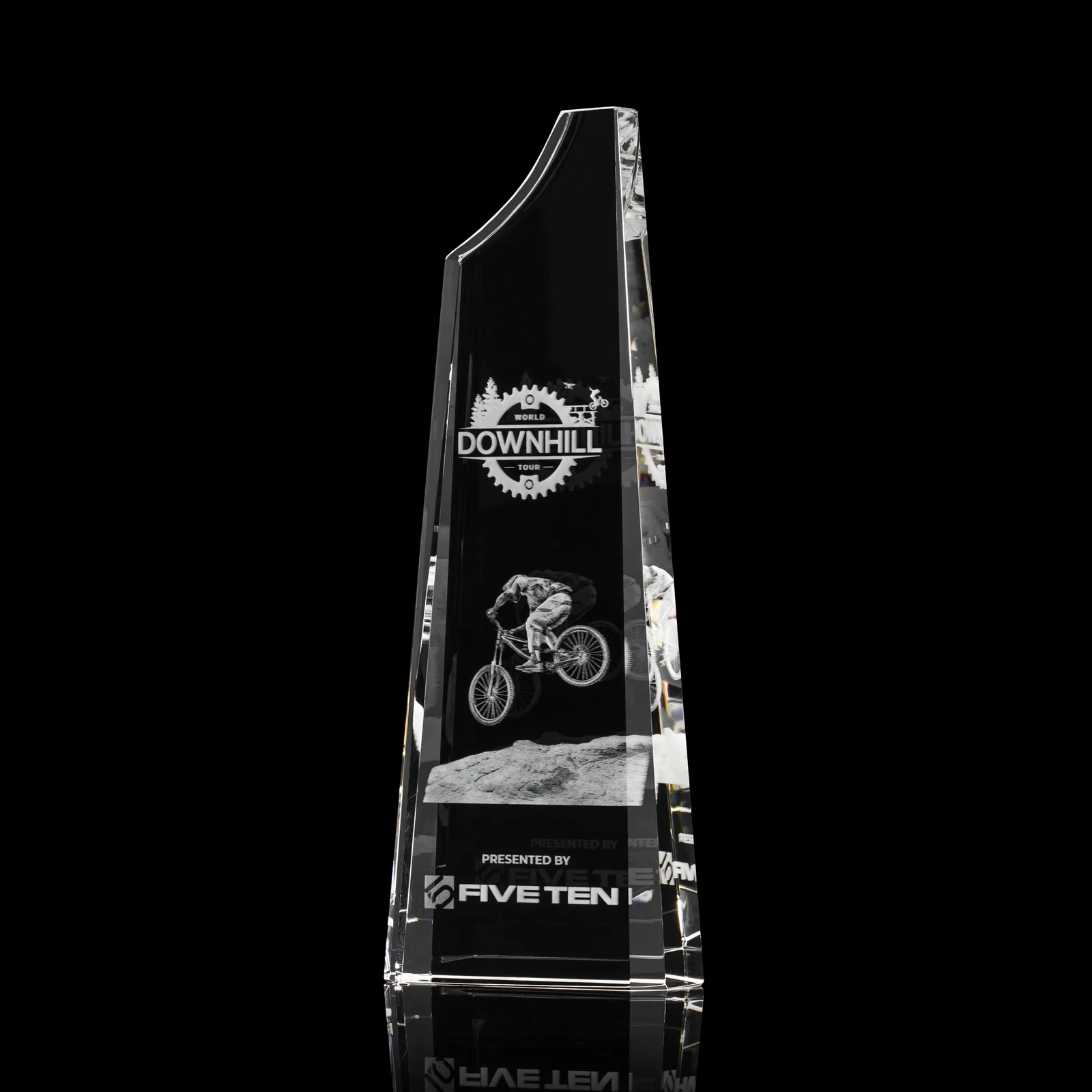 Personalized Optical Crystal Tower Award, Grooved Top on a Freestanding Base for service anniversary gifts