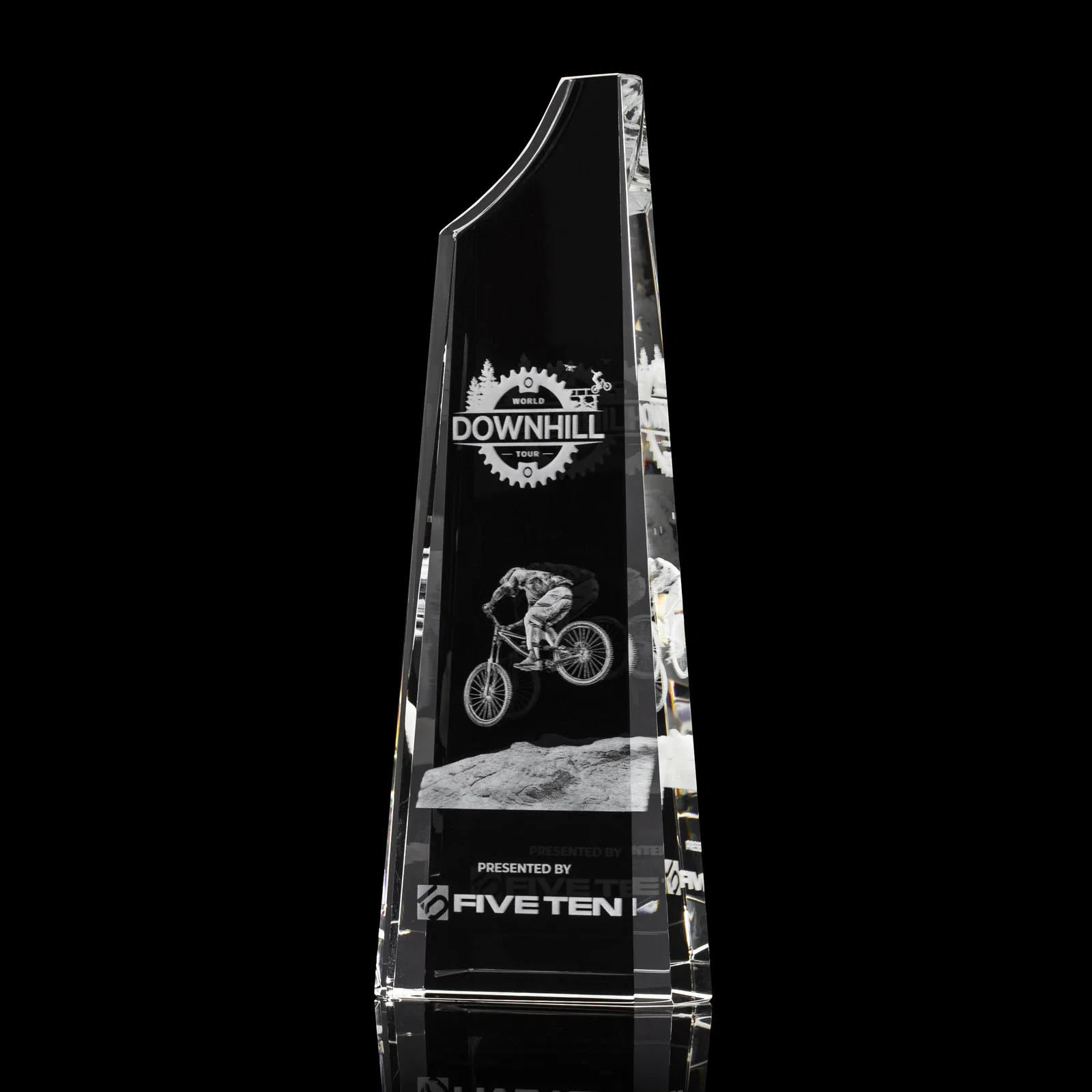 Personalized Optical Crystal Tower Award, Grooved Top on a Freestanding Base for sales achievement awards