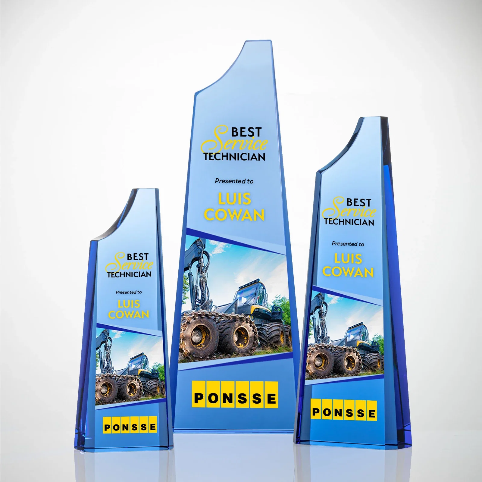 Personalized Optical Crystal Tower Award, Grooved Top on a Freestanding Base for retirement presentations