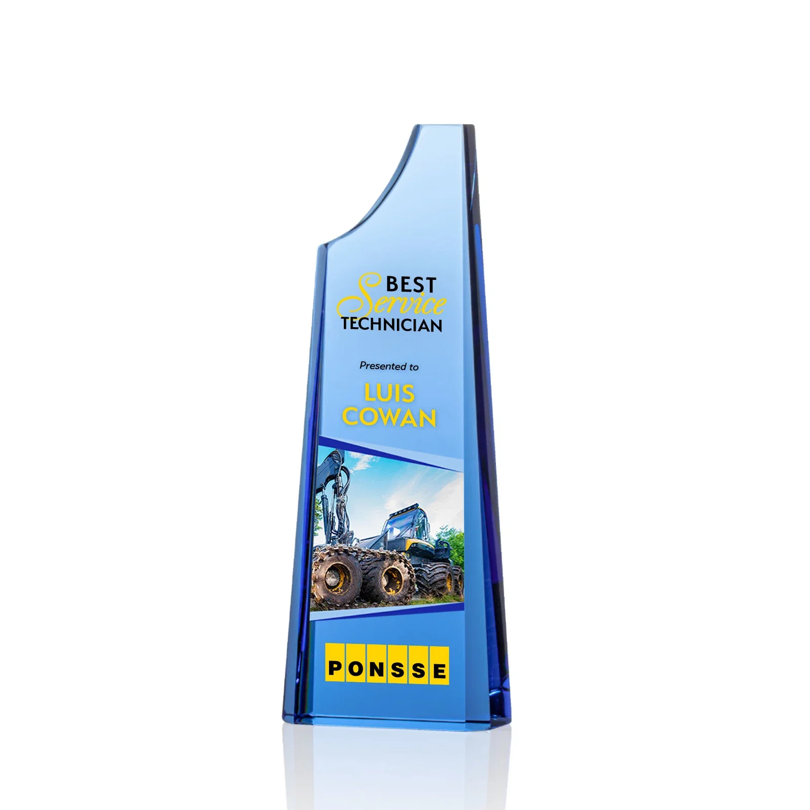 Personalized Optical Crystal Tower Award, Grooved Top on a Freestanding Base for team milestone celebrations