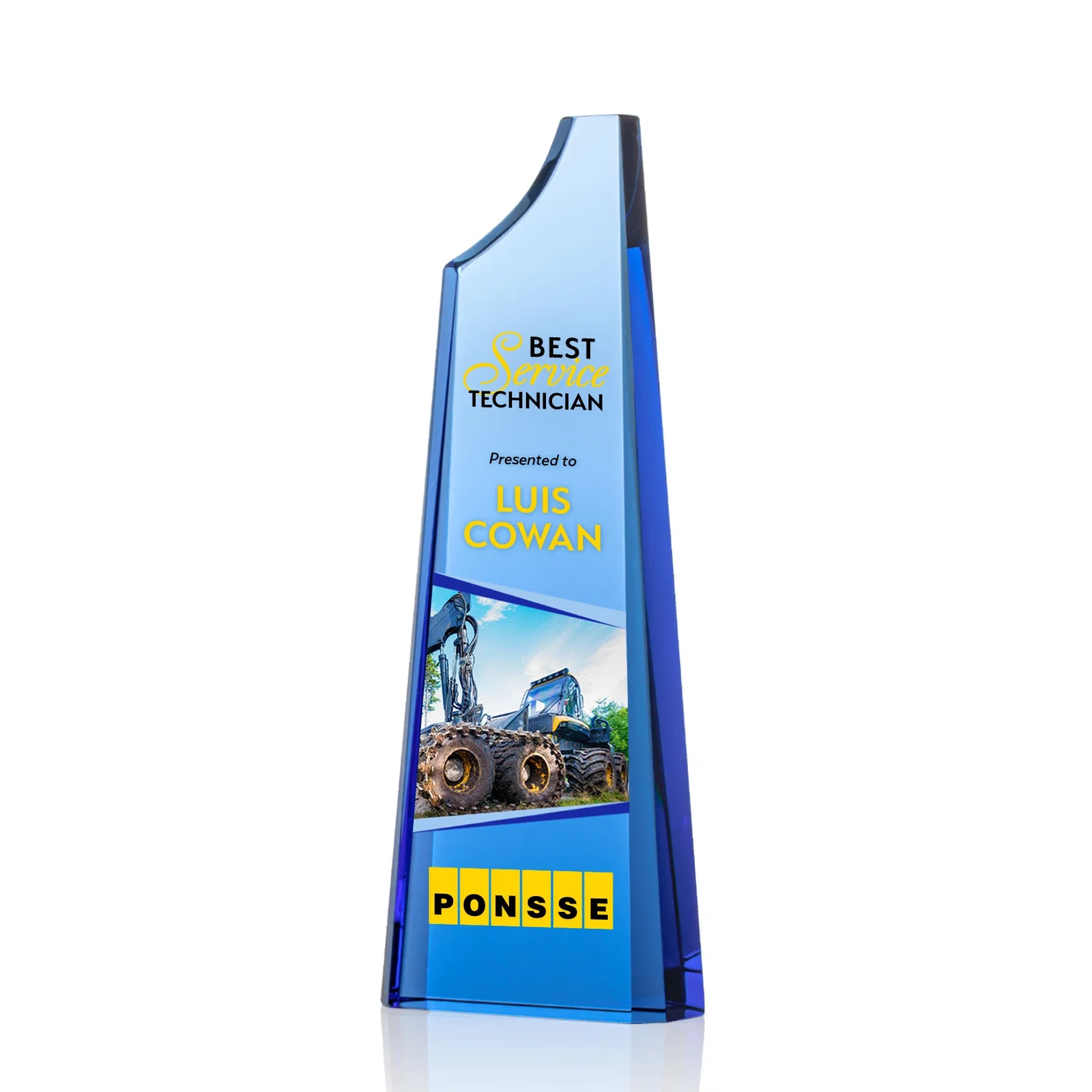Personalized Optical Crystal Tower Award, Grooved Top on a Freestanding Base for donor appreciation