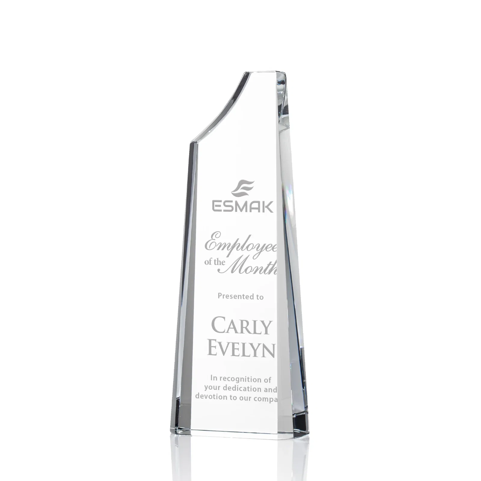 Custom Optical Crystal Tower Award, Grooved Top on a Freestanding Base for corporate award ceremonies