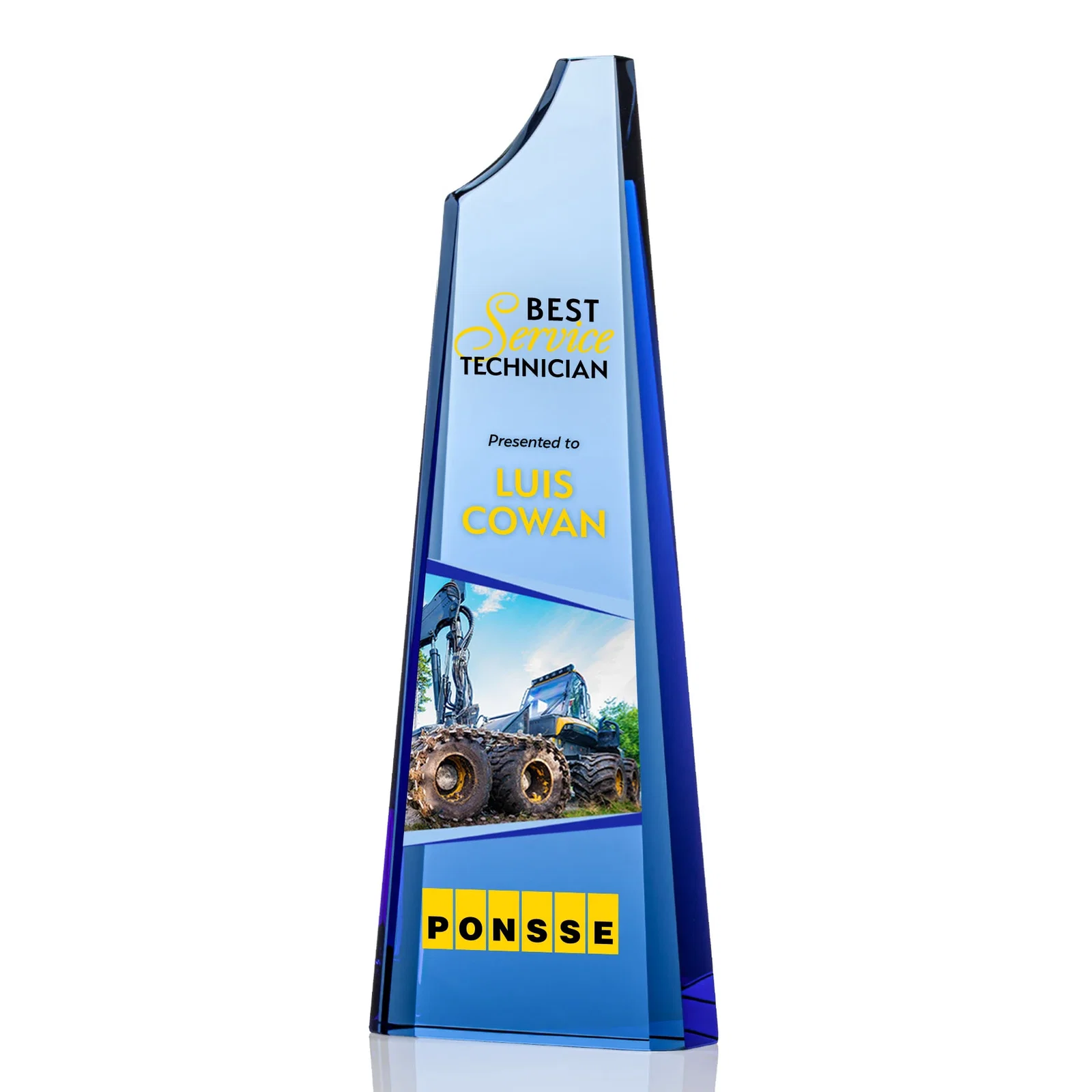 Personalized Optical Crystal Tower Award, Grooved Top on a Freestanding Base for graduation ceremonies