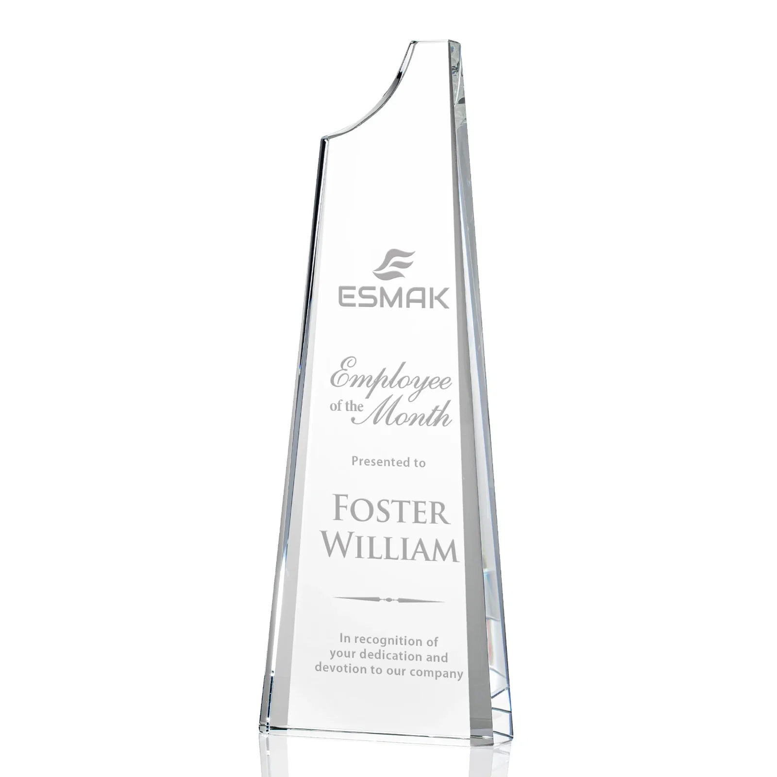Custom Optical Crystal Tower Award, Grooved Top on a Freestanding Base for sales achievement awards