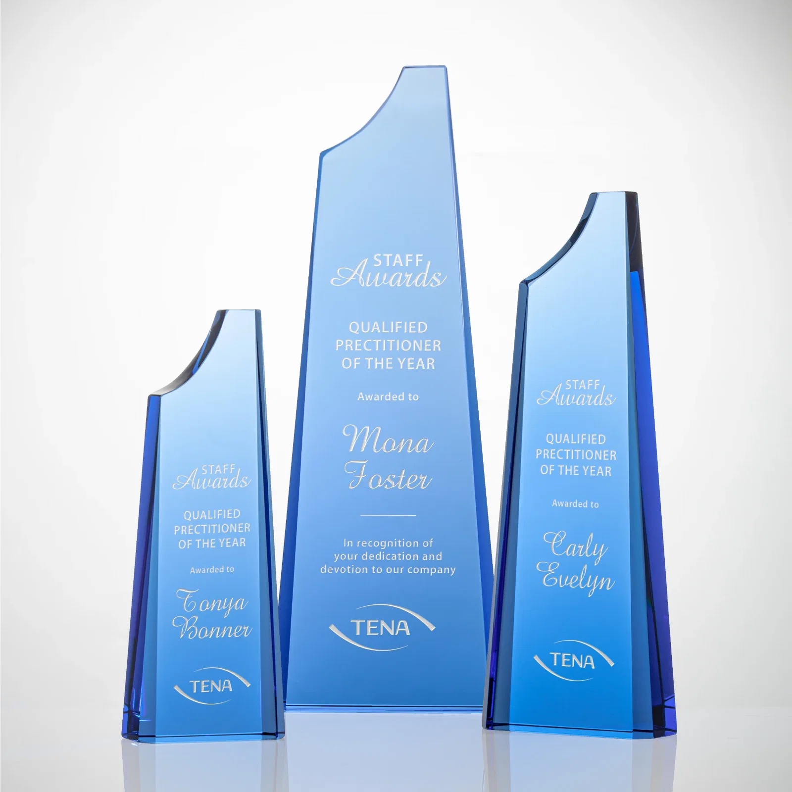 Custom Optical Crystal Tower Award, Grooved Top on a Freestanding Base for retirement presentations