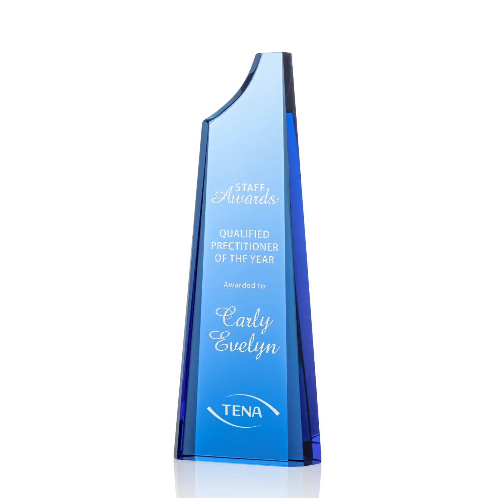 Custom Optical Crystal Tower Award, Grooved Top on a Freestanding Base for donor appreciation