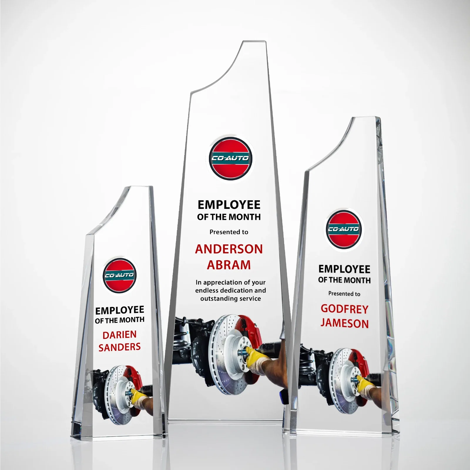 Custom Optical Crystal Tower Award, Grooved Top on a Freestanding Base for safety achievement programs