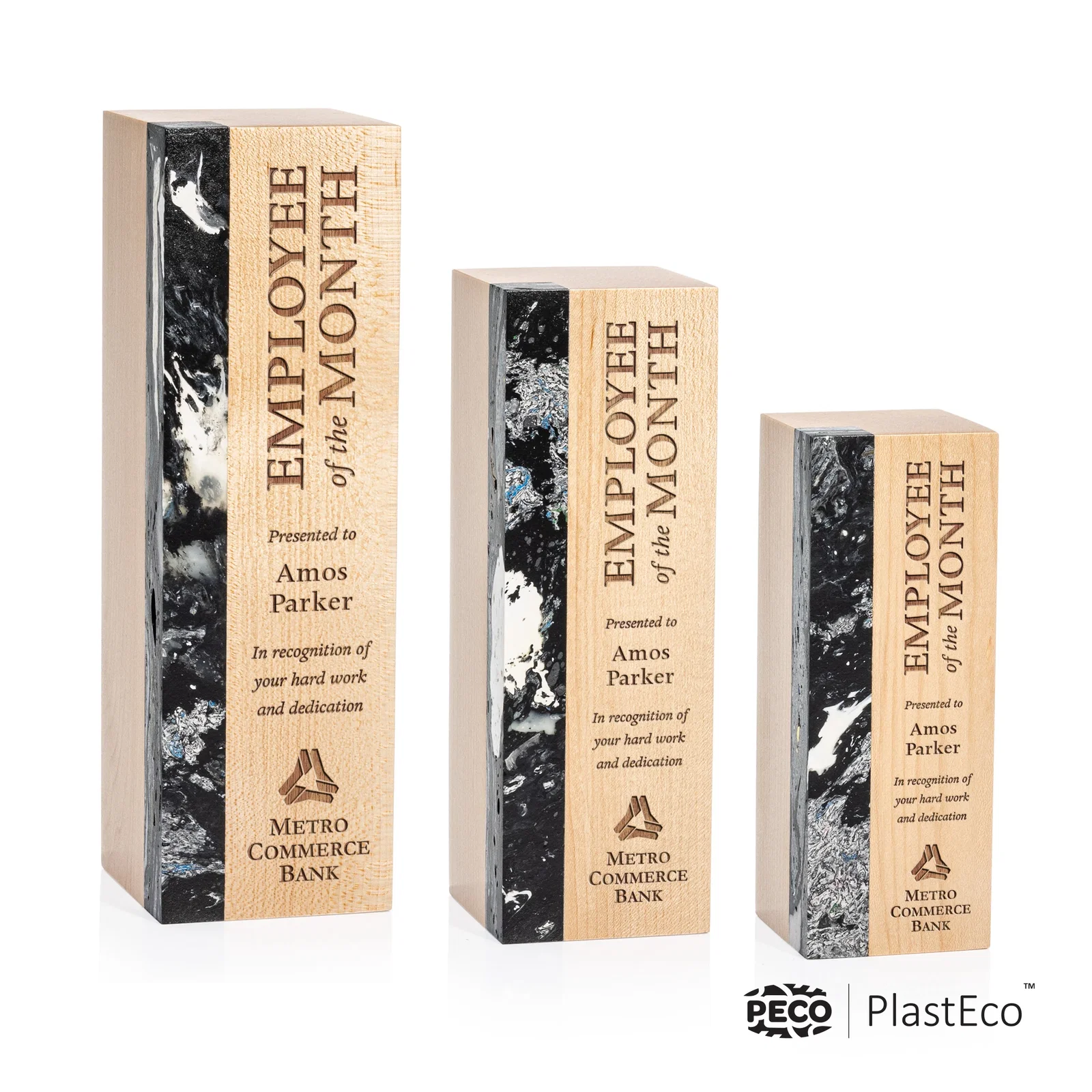 Custom PlastEco Recycled Material Award - Midori, wood awards for employee recognition