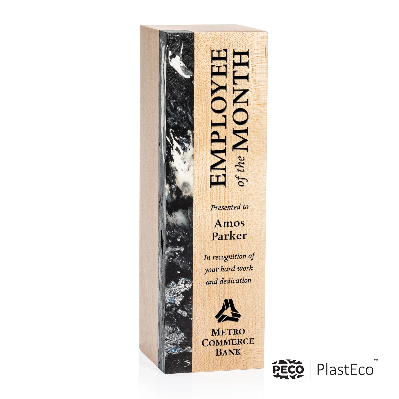 Custom PlastEco Recycled Material Award - Midori, wood awards for company anniversary events