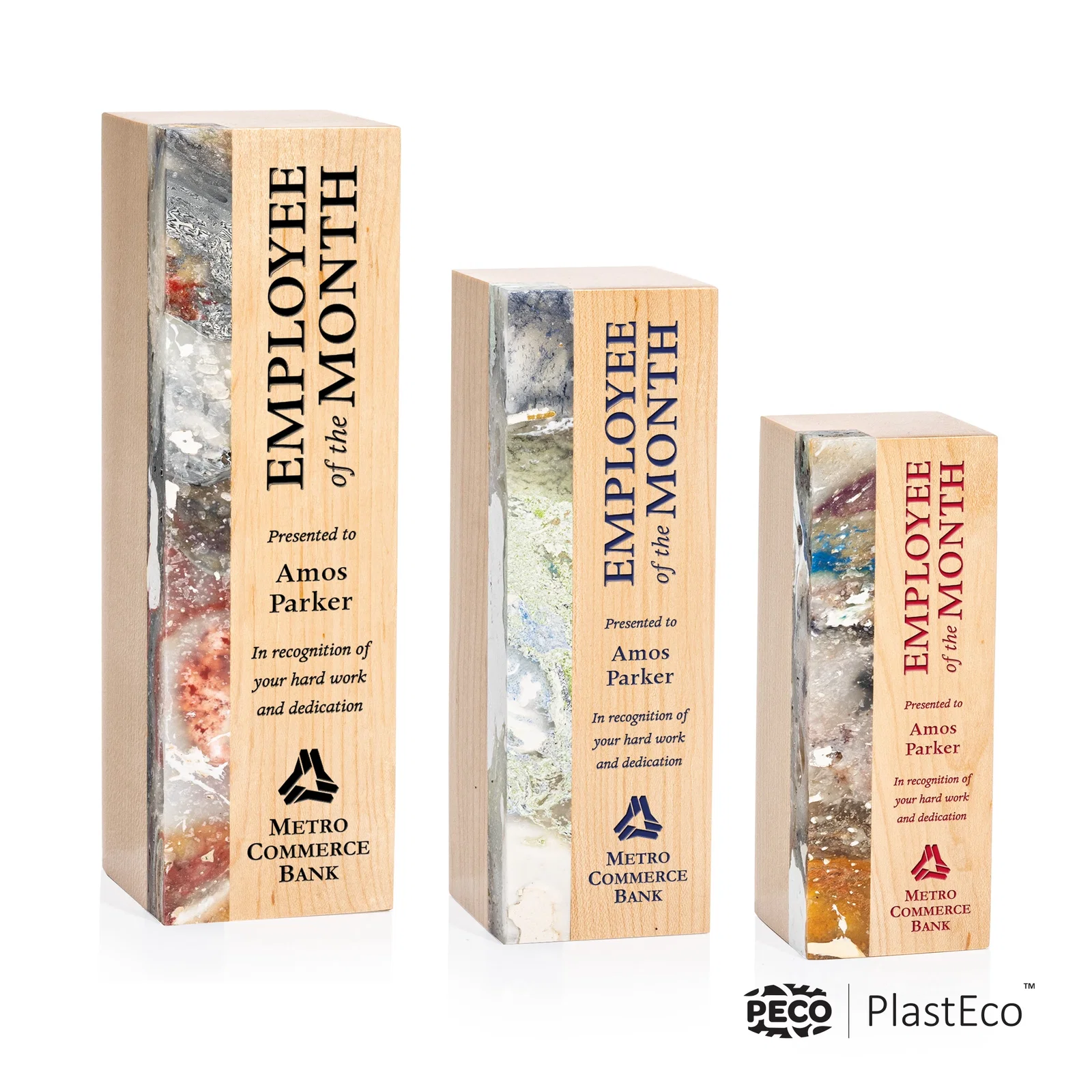 Personalized PlastEco Recycled Material Award - Midori, wood awards for employee recognition