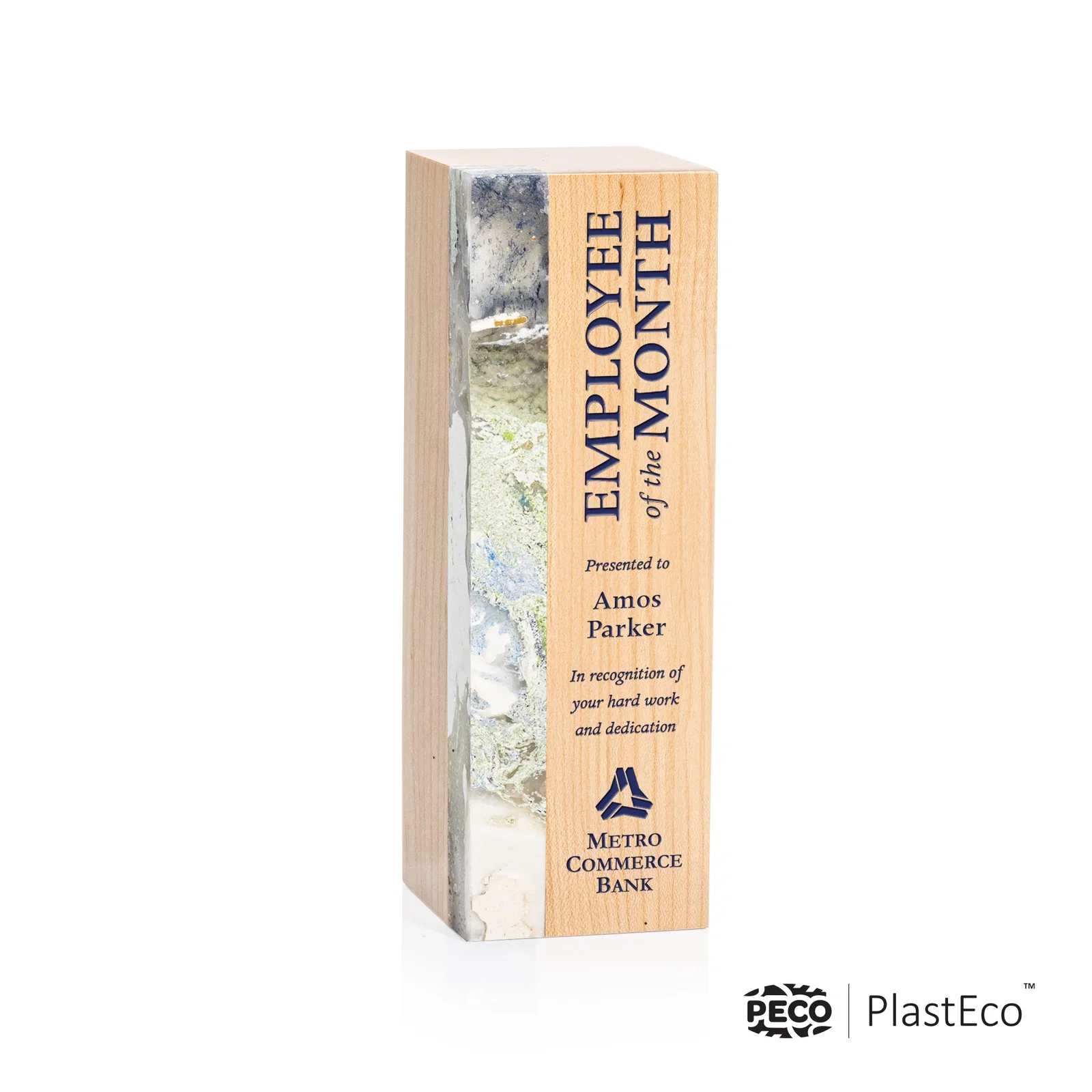 Personalized PlastEco Recycled Material Award - Midori, wood awards for service anniversary gifts