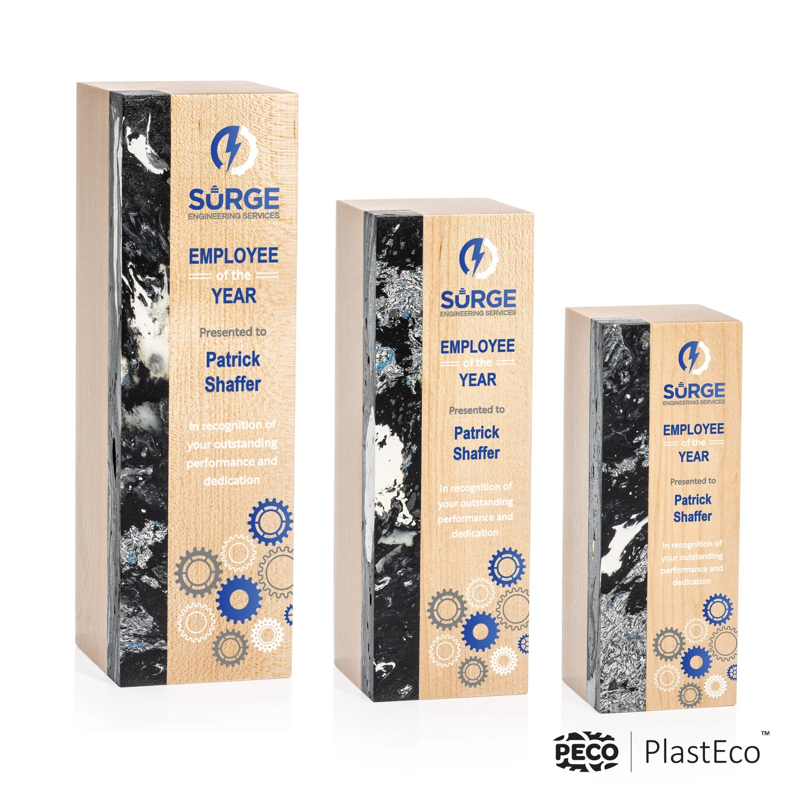 Personalized PlastEco Recycled Material Award - Midori, wood awards for retirement presentations