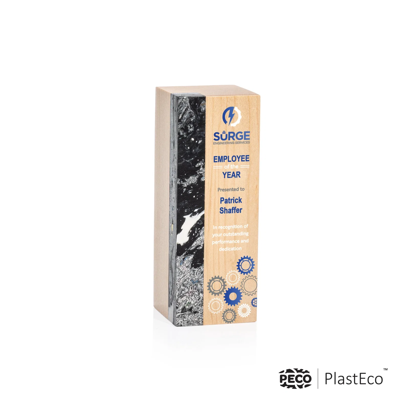 Personalized PlastEco Recycled Material Award - Midori, wood awards for team milestone celebrations