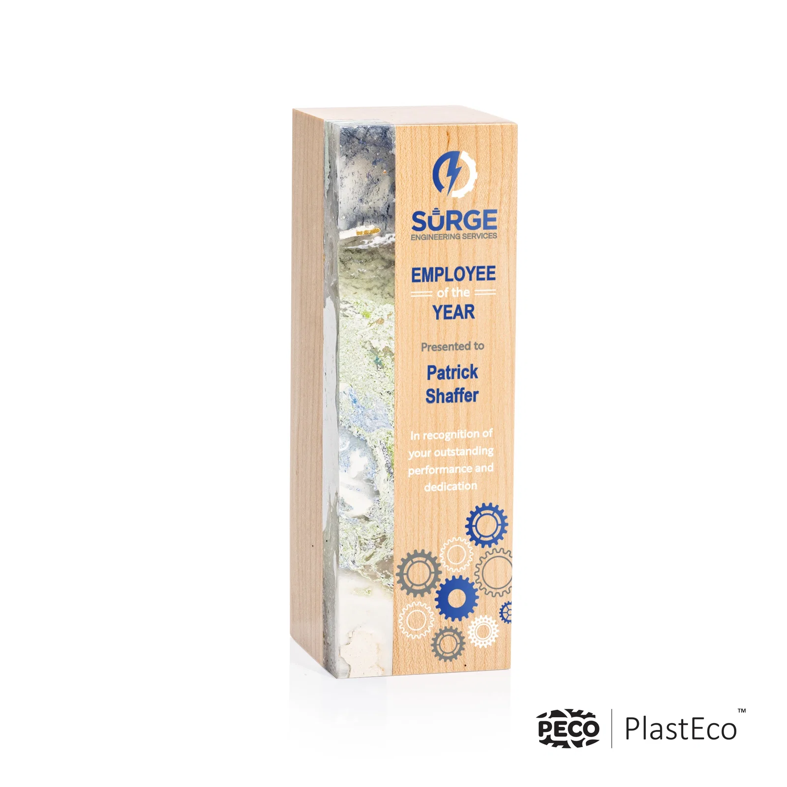 Personalized PlastEco Recycled Material Award - Midori, wood awards for dealer and partner awards