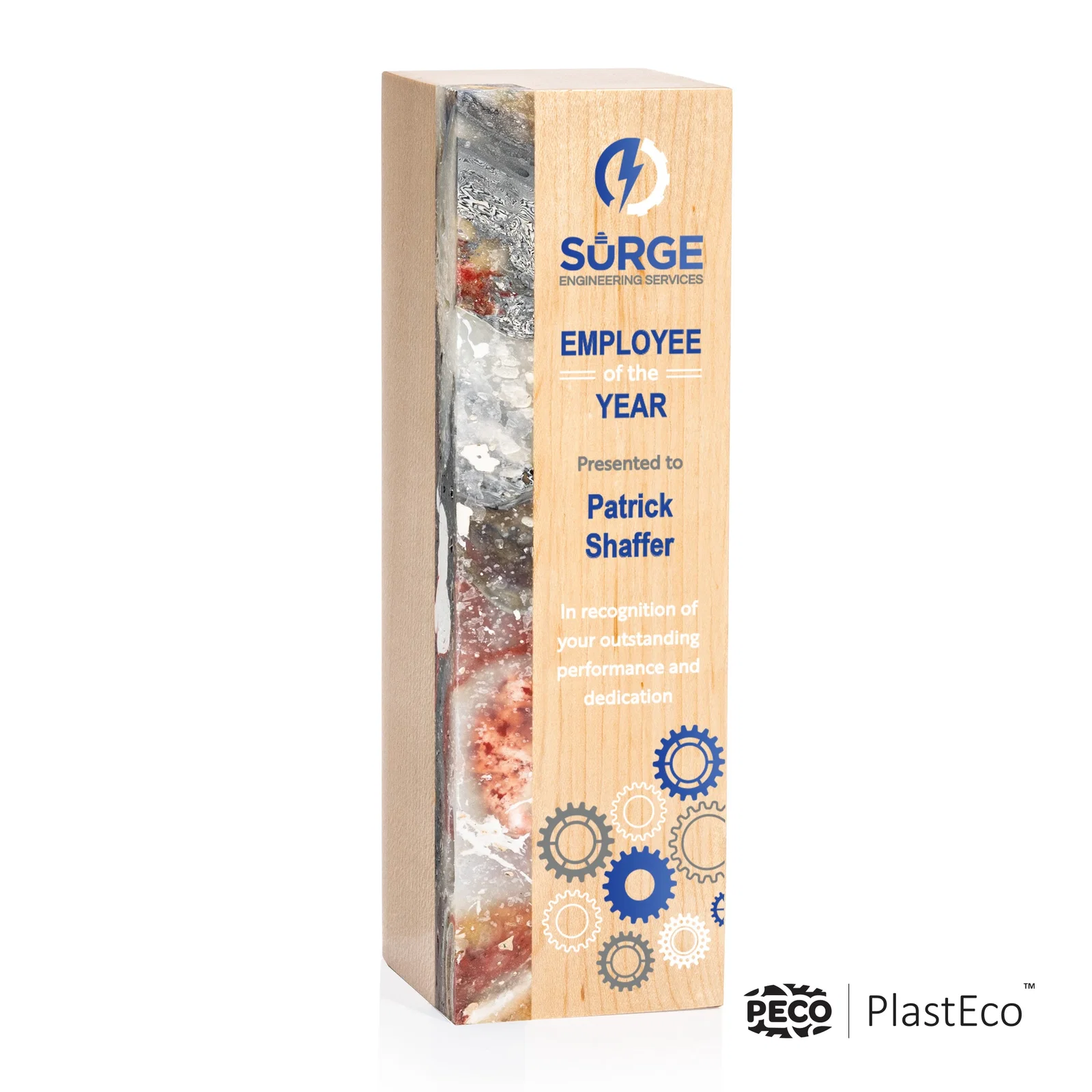 Personalized PlastEco Recycled Material Award - Midori, wood awards for company anniversary events