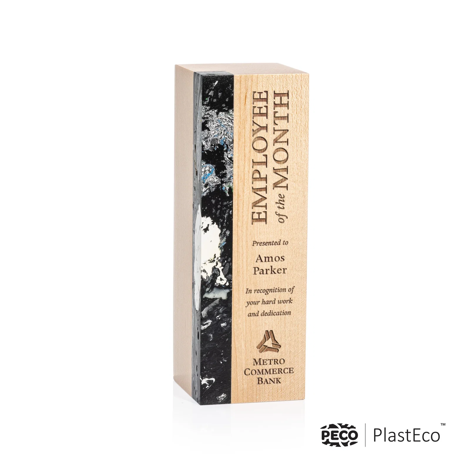 Custom PlastEco Recycled Material Award - Midori, wood awards for service anniversary gifts
