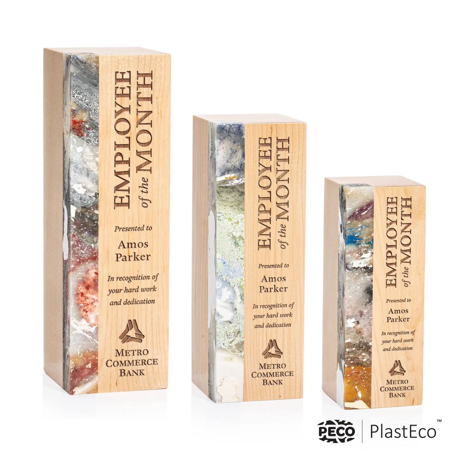Custom PlastEco Recycled Material Award - Midori, wood awards for retirement presentations