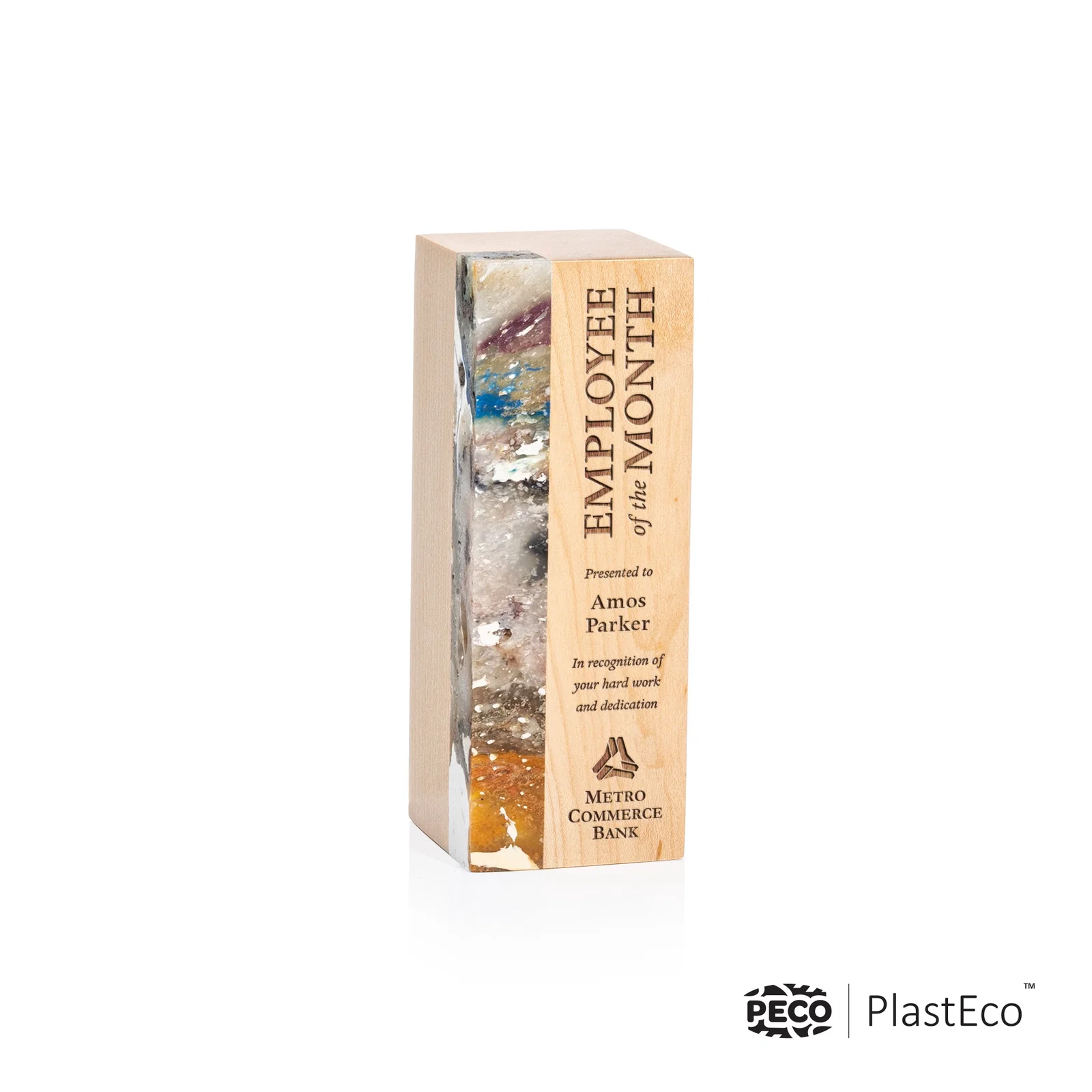 Custom PlastEco Recycled Material Award - Midori, wood awards for team milestone celebrations