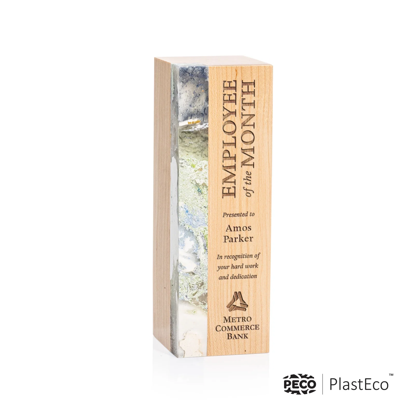 Custom PlastEco Recycled Material Award - Midori, wood awards for donor appreciation