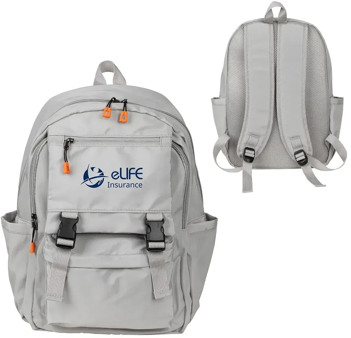 Promotional Midtown backpack open showing interior compartments