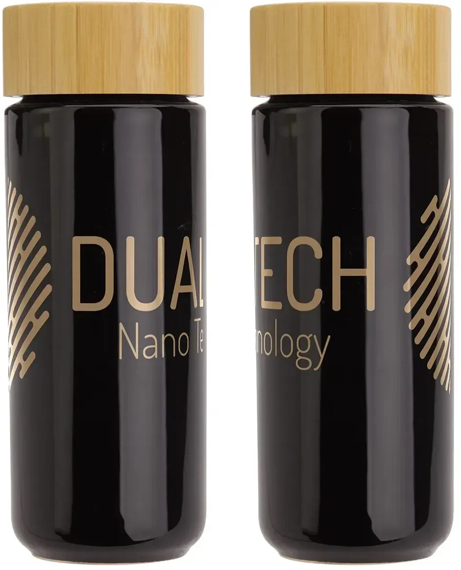 Close-up of the natural bamboo lid on the custom Milan ceramic tumbler