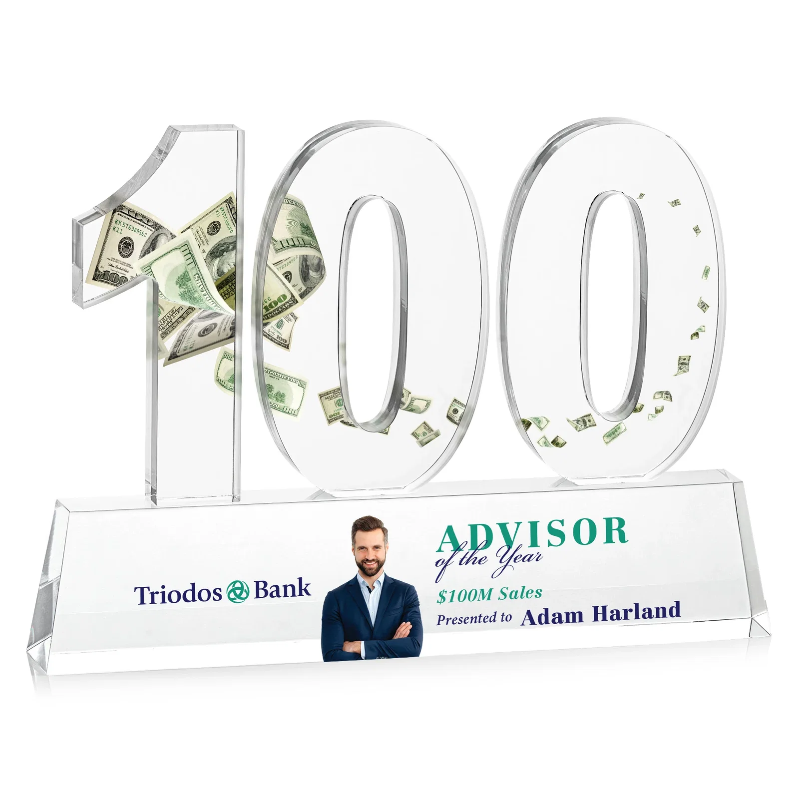 Personalized Acrylic Milestone Number Award, Numbers 0 Through 999 for employee recognition