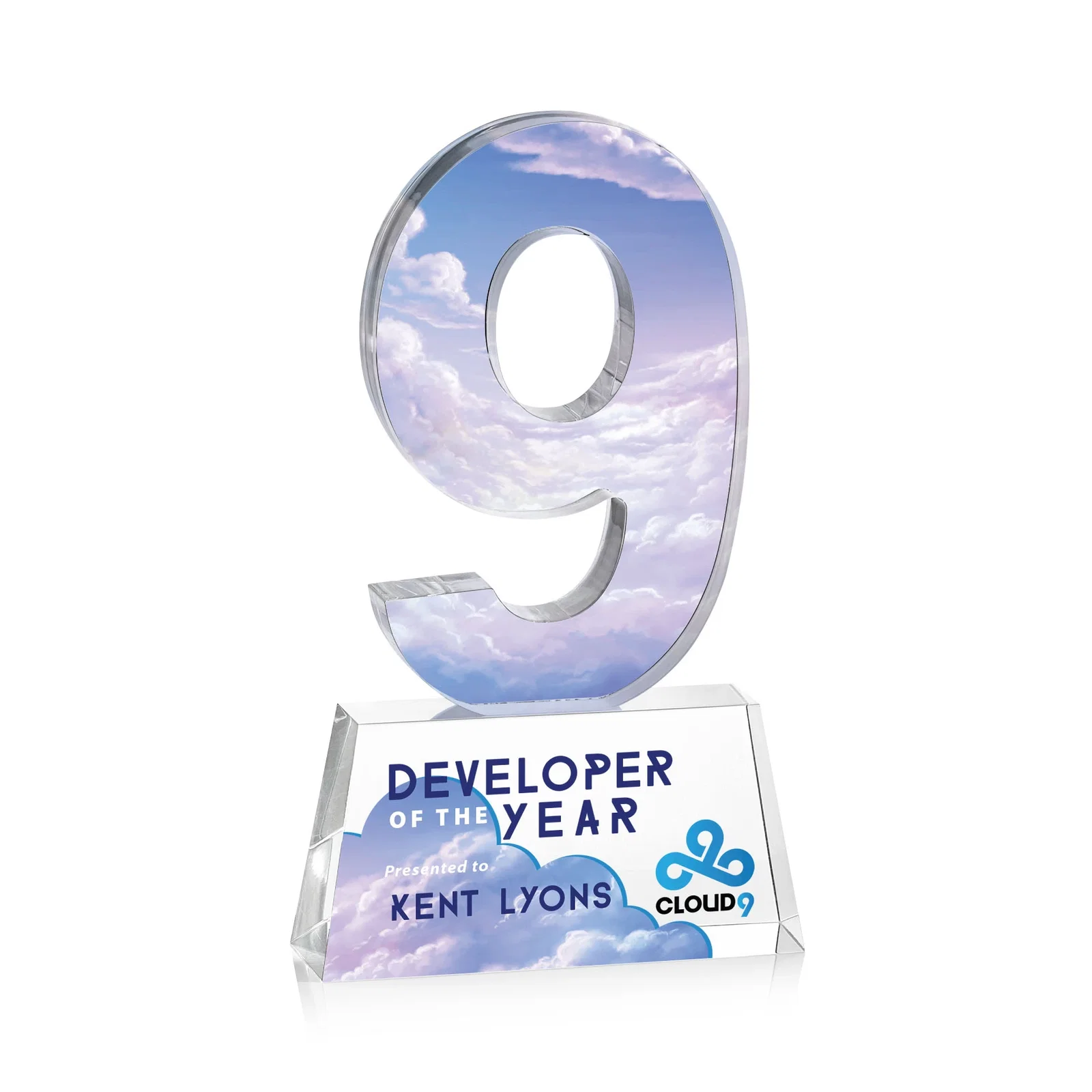 Personalized Acrylic Milestone Number Award, Numbers 0 Through 999 for corporate award ceremonies