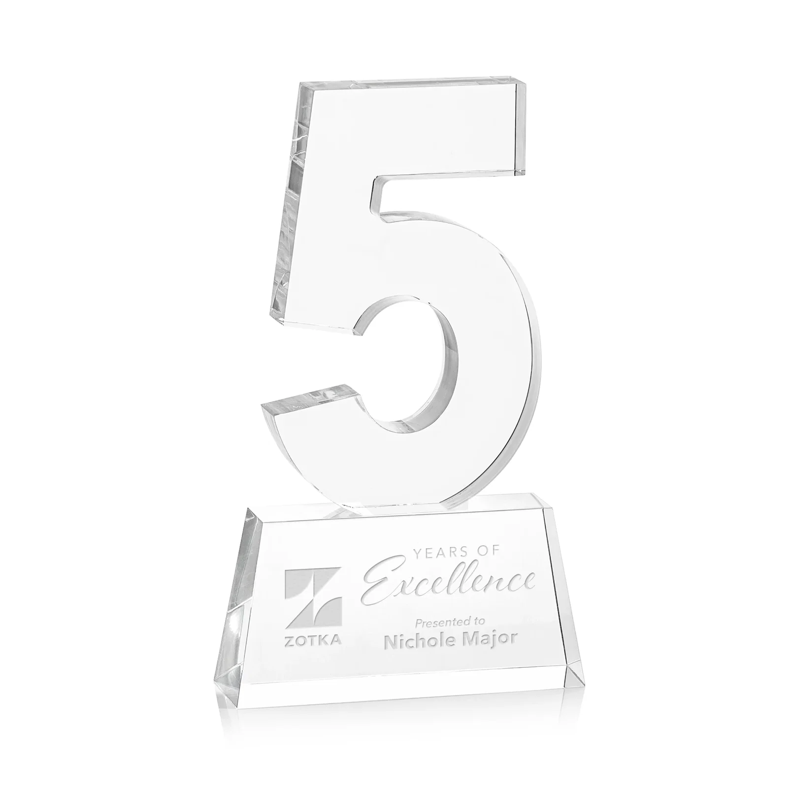 Custom Acrylic Milestone Number Award, Numbers 0 Through 999 for corporate award ceremonies