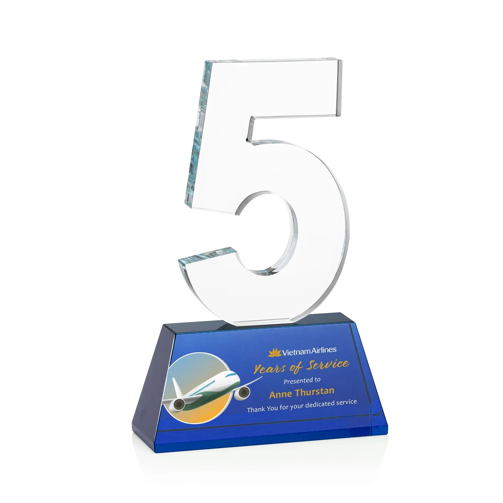 Custom Optical Crystal Milestone Number Award, One to Three Digits, awards for dealer and partner awards