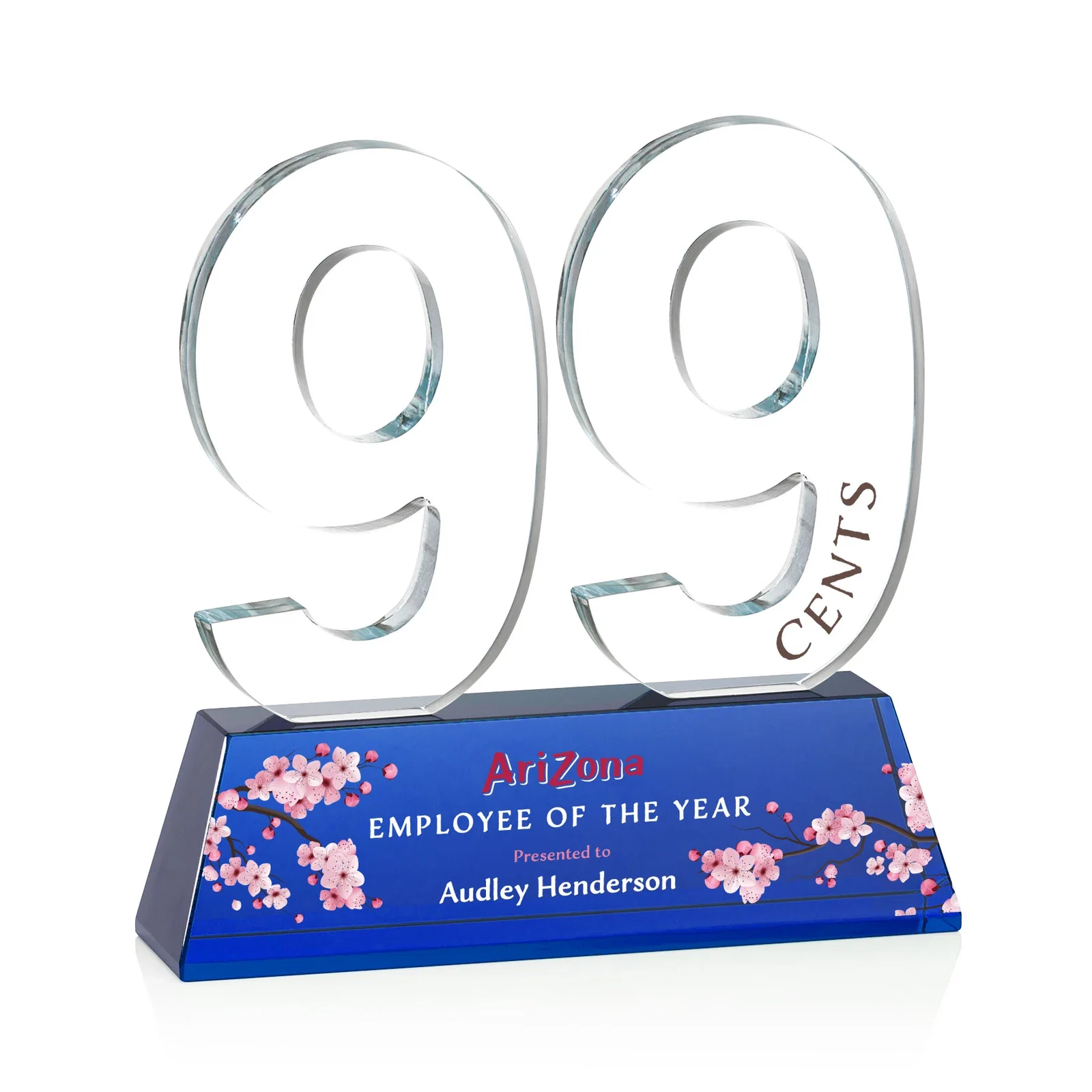 Custom Optical Crystal Milestone Number Award, One to Three Digits, awards for company anniversary events
