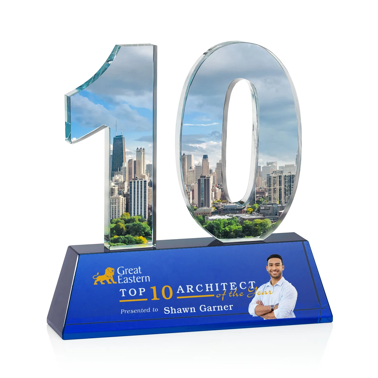 Personalized Optical Crystal Milestone Number Award, One to Three Digits, awards for corporate award ceremonies