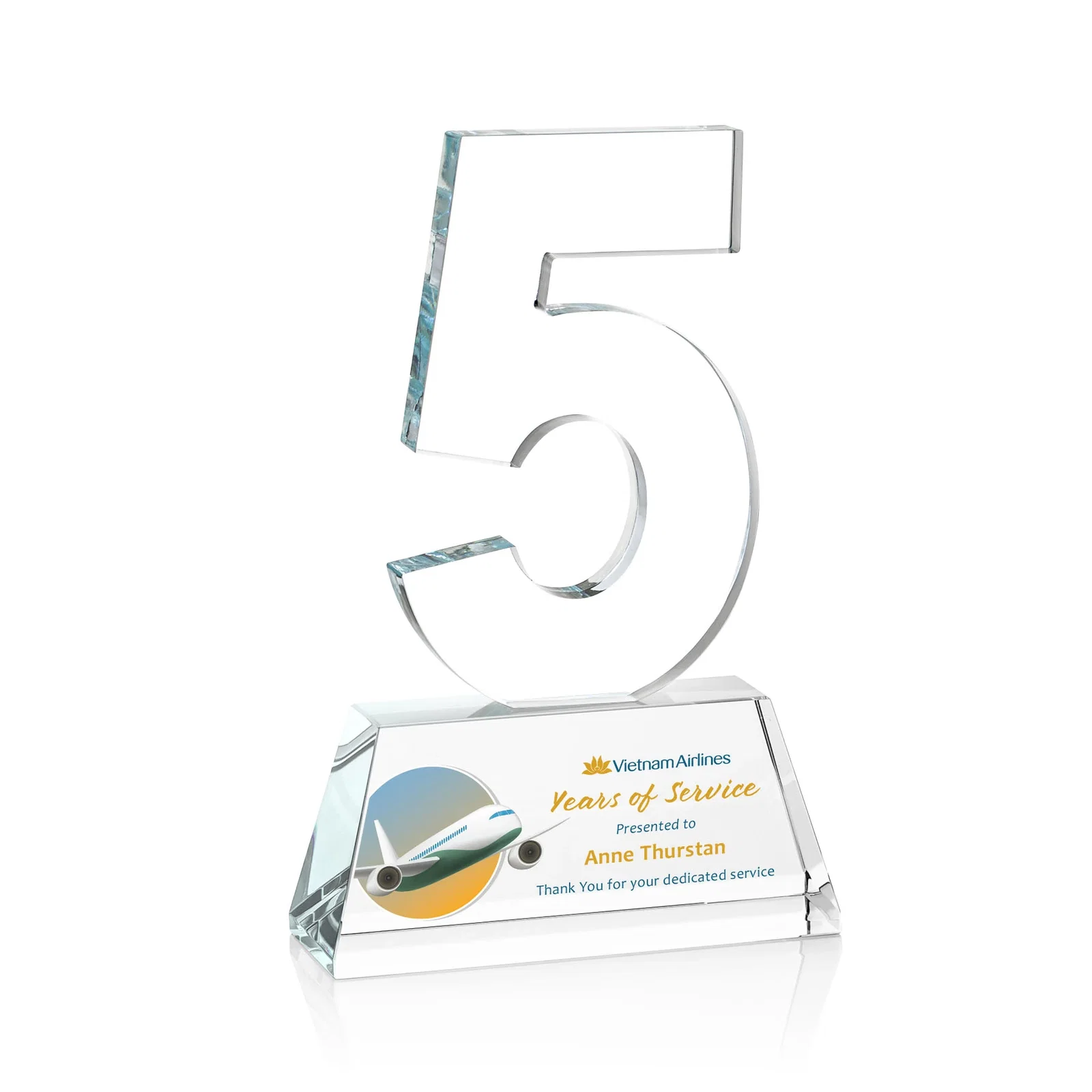 Custom Optical Crystal Milestone Number Award, One to Three Digits, awards for corporate award ceremonies
