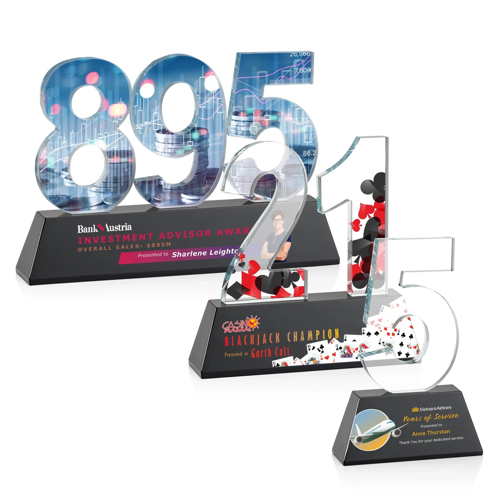 Personalized Optical Crystal Milestone Number Award, One to Three Digits, awards for graduation ceremonies