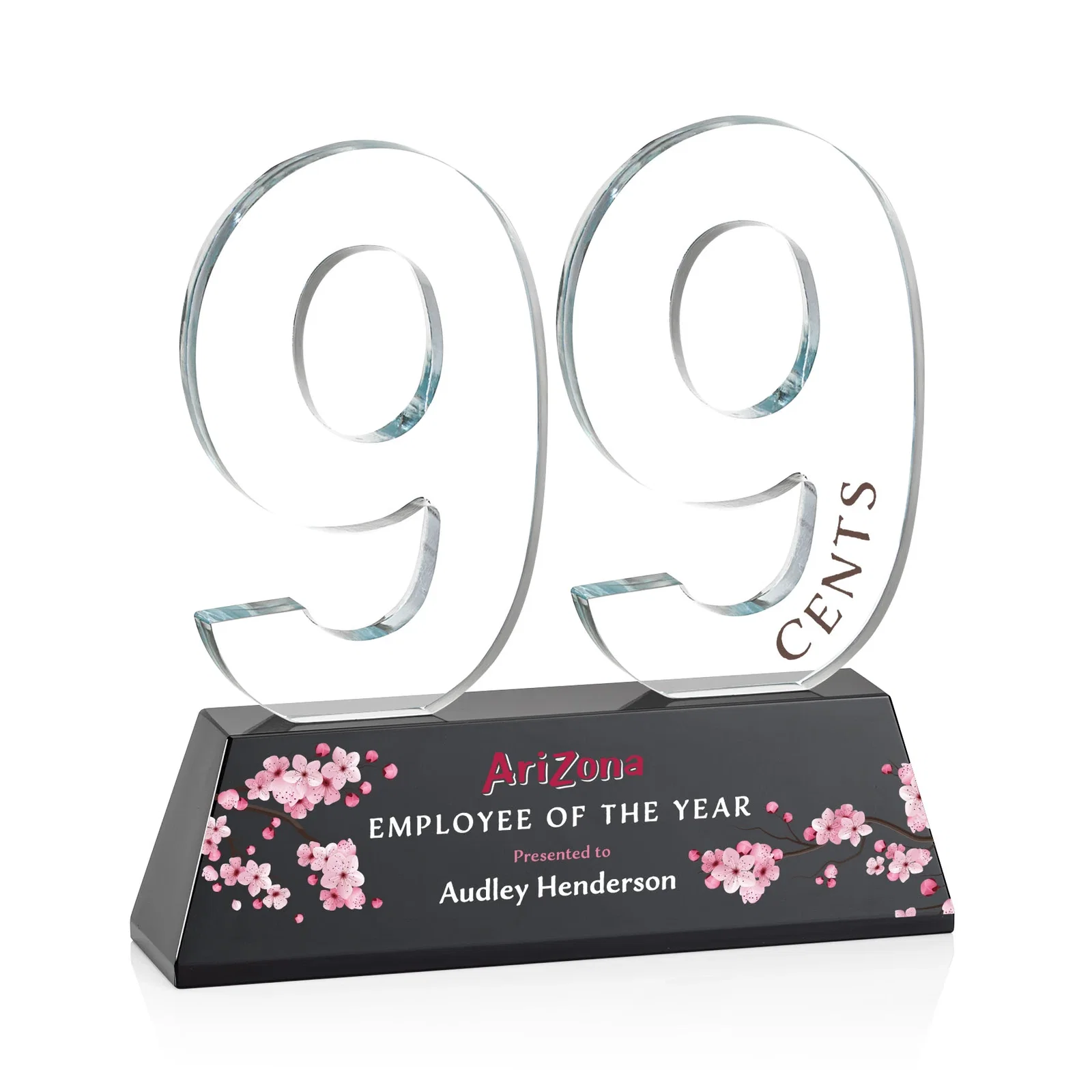 Personalized Optical Crystal Milestone Number Award, One to Three Digits, awards for volunteer appreciation