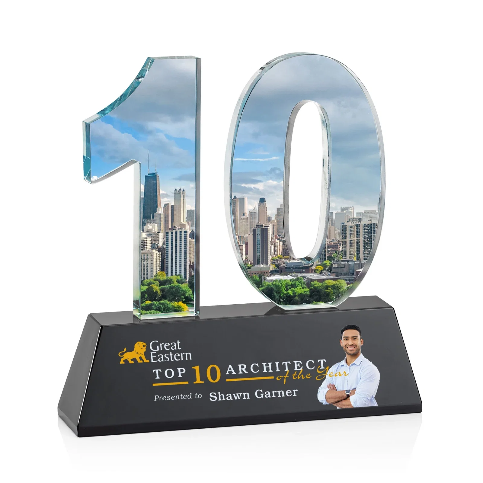 Personalized Optical Crystal Milestone Number Award, One to Three Digits, awards for company anniversary events