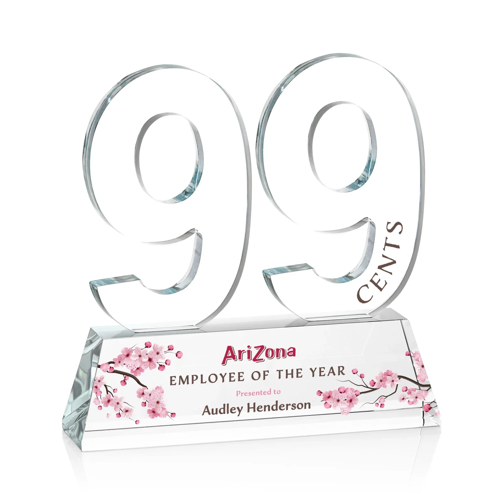 Custom Optical Crystal Milestone Number Award, One to Three Digits, awards for service anniversary gifts