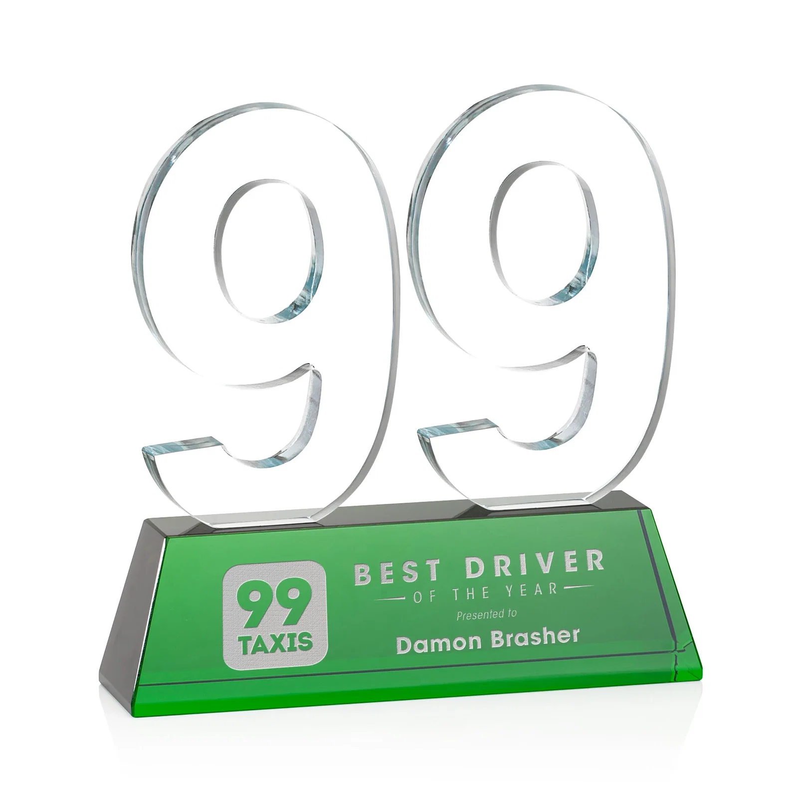 Promotional Optical Crystal Milestone Number Award, One to Three Digits, awards for donor appreciation