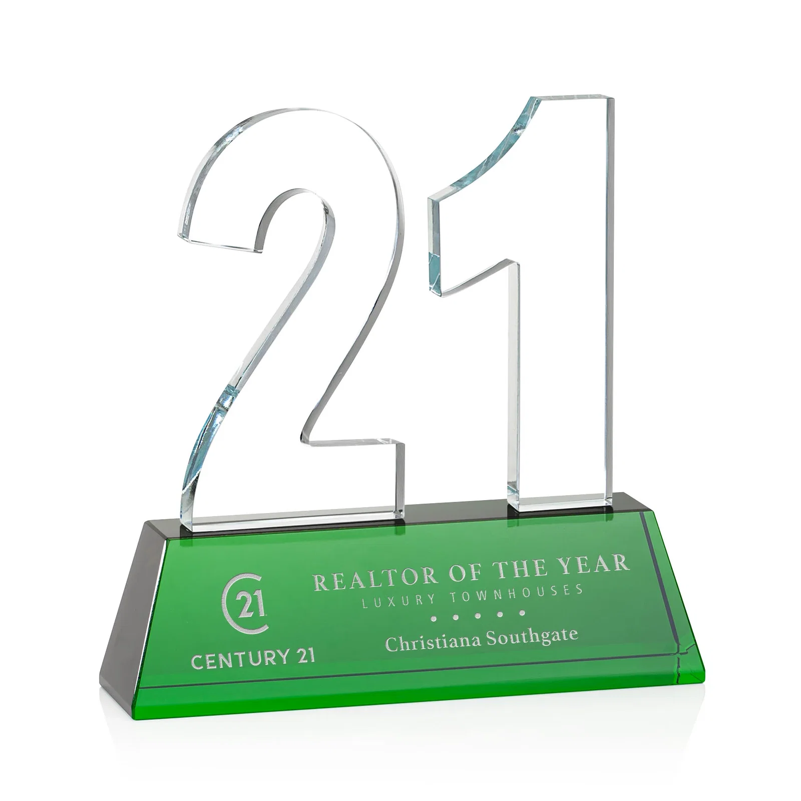 Promotional Optical Crystal Milestone Number Award, One to Three Digits, awards for volunteer appreciation