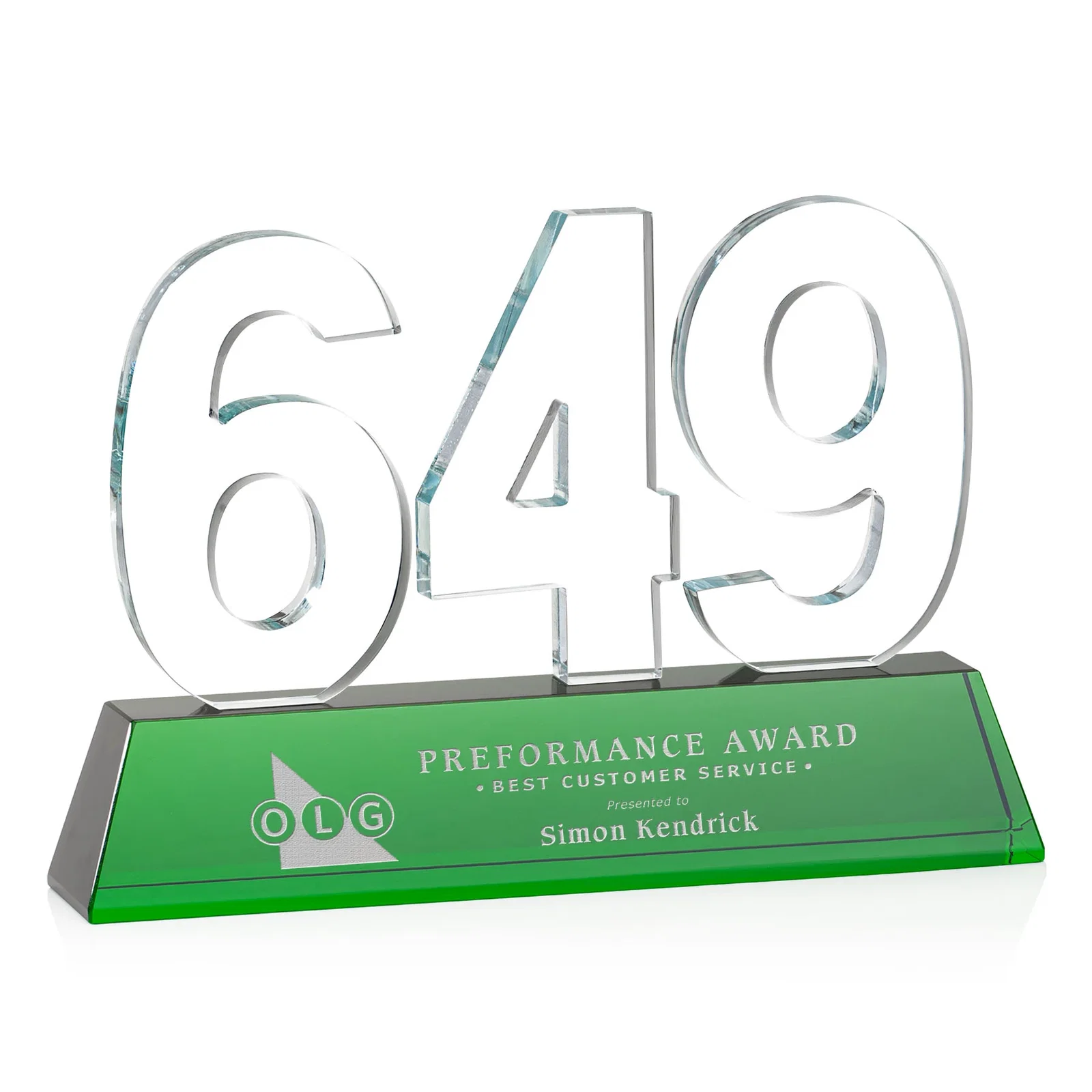 Promotional Optical Crystal Milestone Number Award, One to Three Digits, awards for company anniversary events