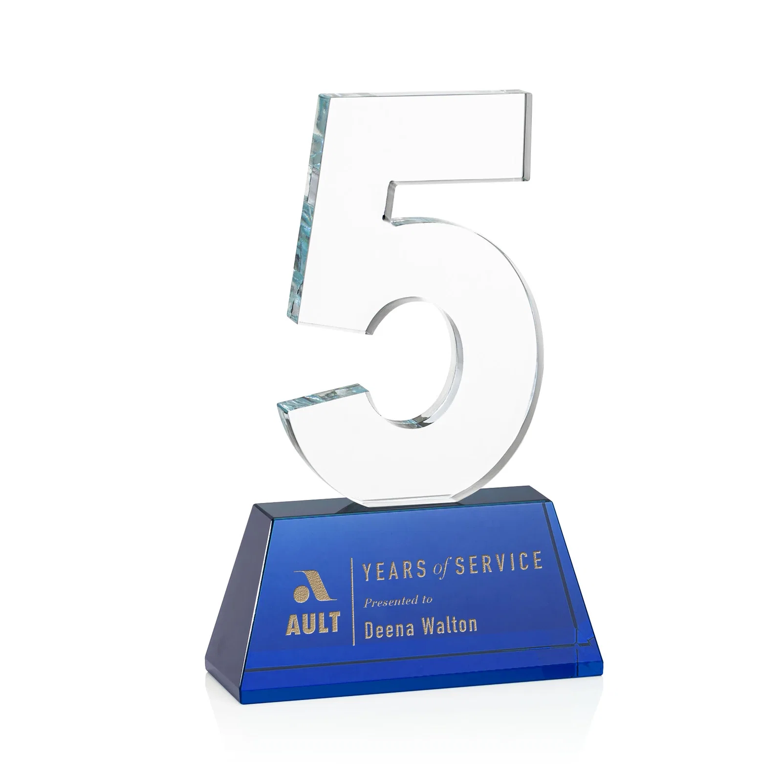 Branded Optical Crystal Milestone Number Award, One to Three Digits, awards for service anniversary gifts