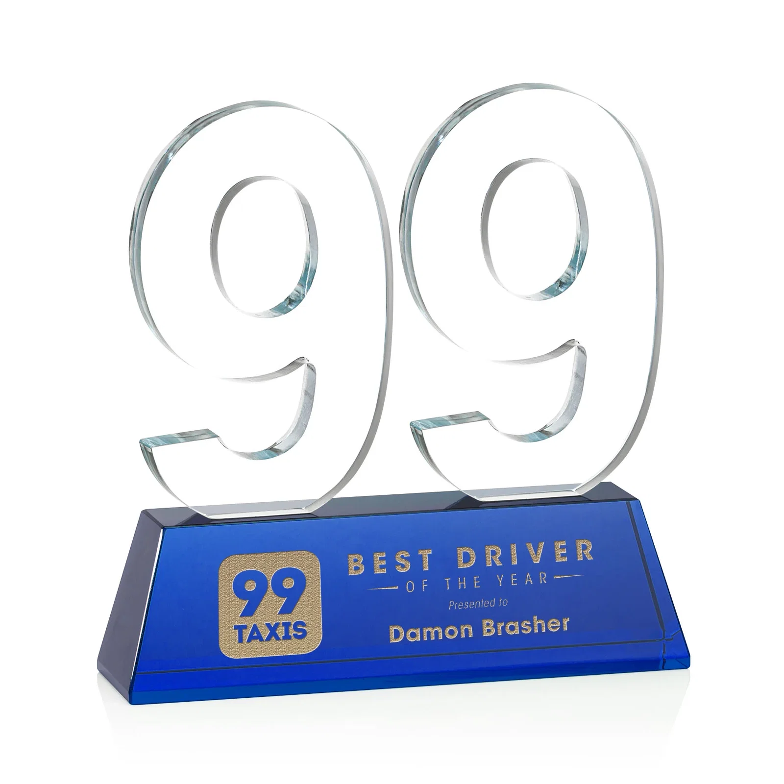 Branded Optical Crystal Milestone Number Award, One to Three Digits, awards for sales achievement awards