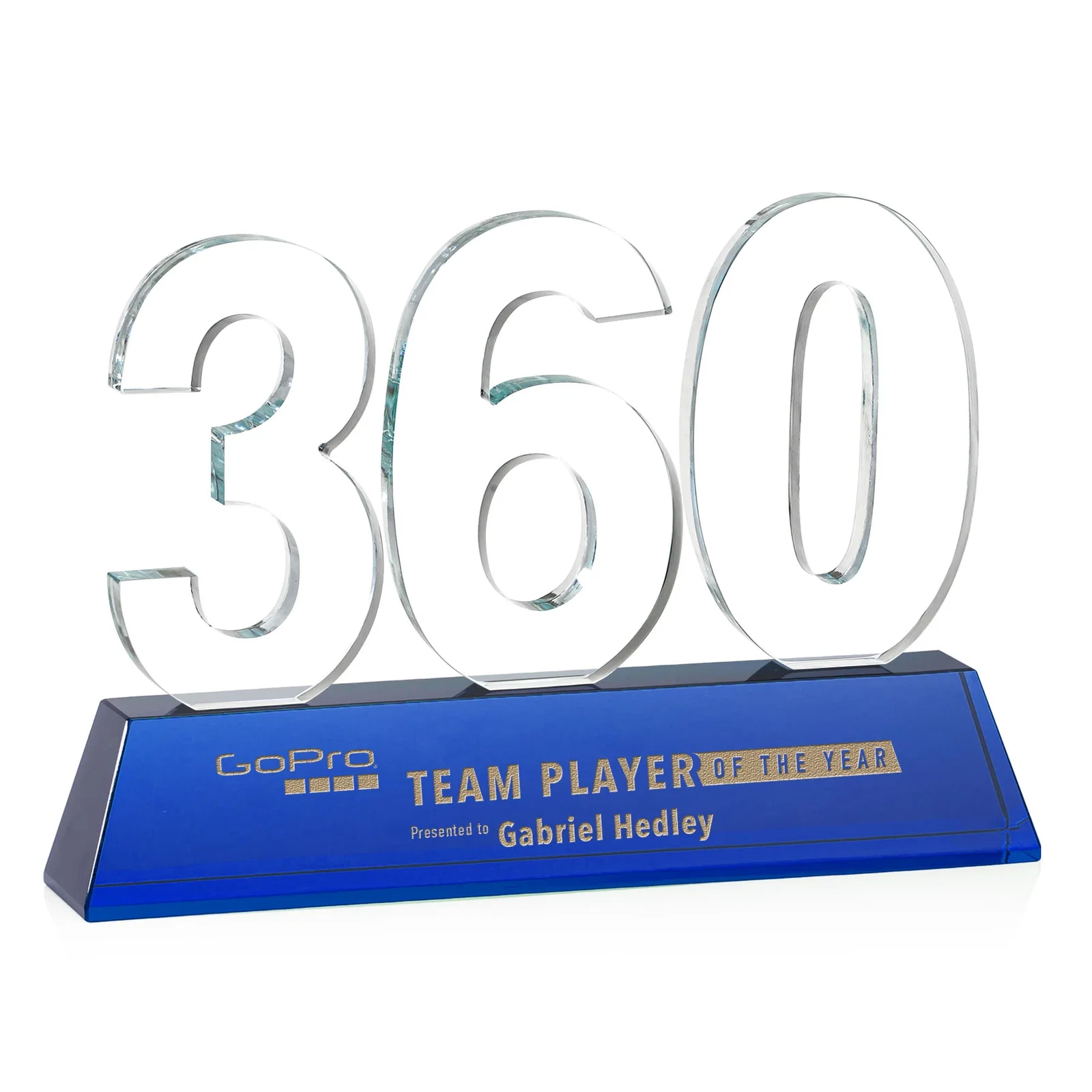 Branded Optical Crystal Milestone Number Award, One to Three Digits, awards for retirement presentations