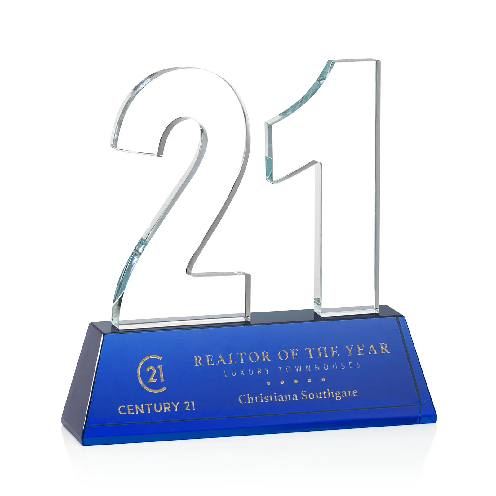 Branded Optical Crystal Milestone Number Award, One to Three Digits, awards for donor appreciation